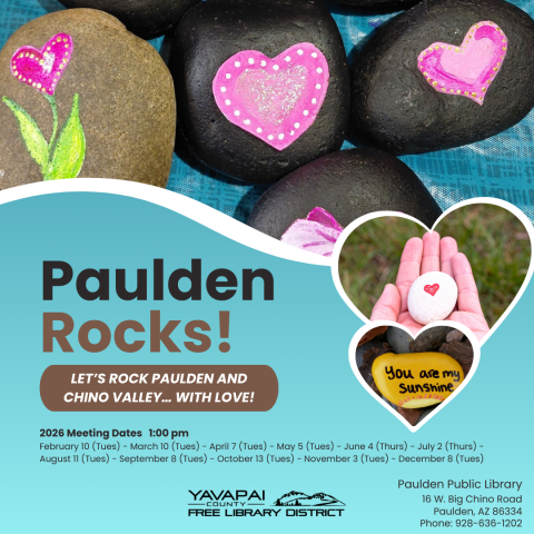 Painted rocks with the words "Paulden Rocks!"