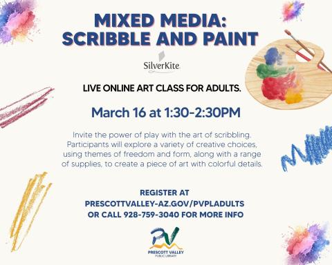 event poster with paint palette and scribbles