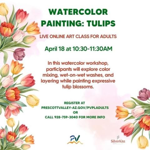 event poster with watercolor tulips along border