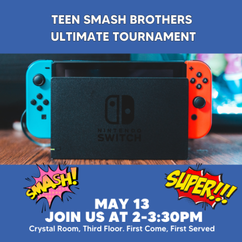 Smash Brothers Tournament poster with image of a Nintendo Switch.