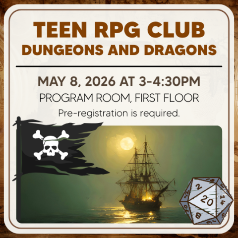 Teen RPG Club poster with image of a pirate ship