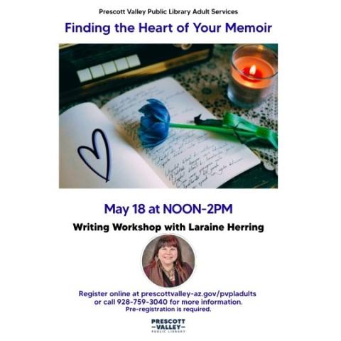 event poster with a notebook open and a pen