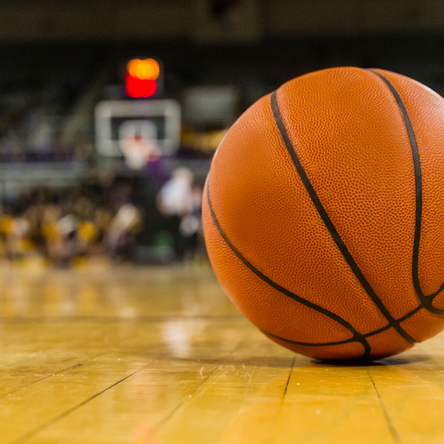 Photo of a basketball on a court