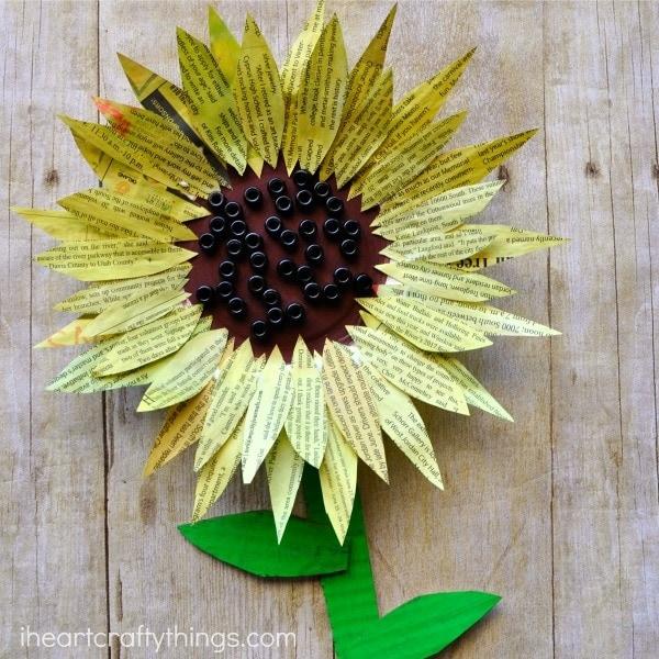 Painted Newspaper Sunflower 