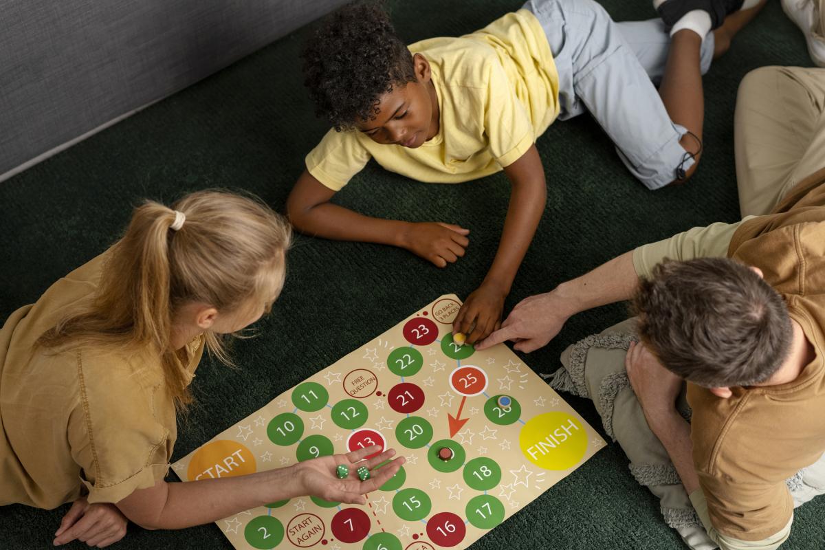 family playing a board game