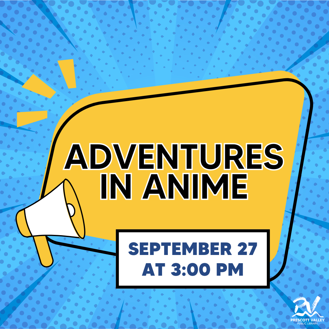 Adventures in Anime poster with clip art of horn.