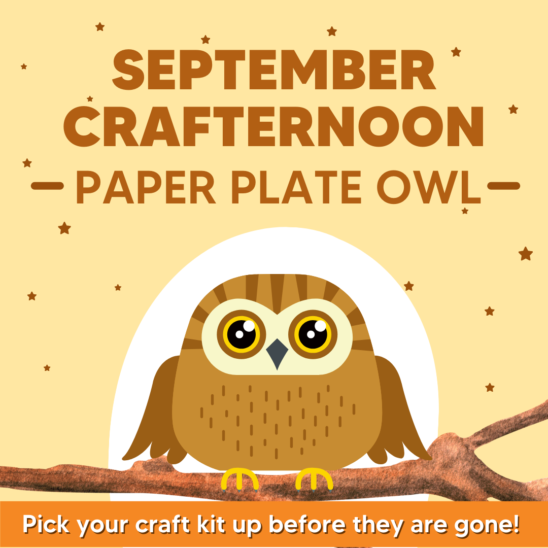 Says, "Paper Plate Owl: Teen Crafternoon" with clip art of an owl.