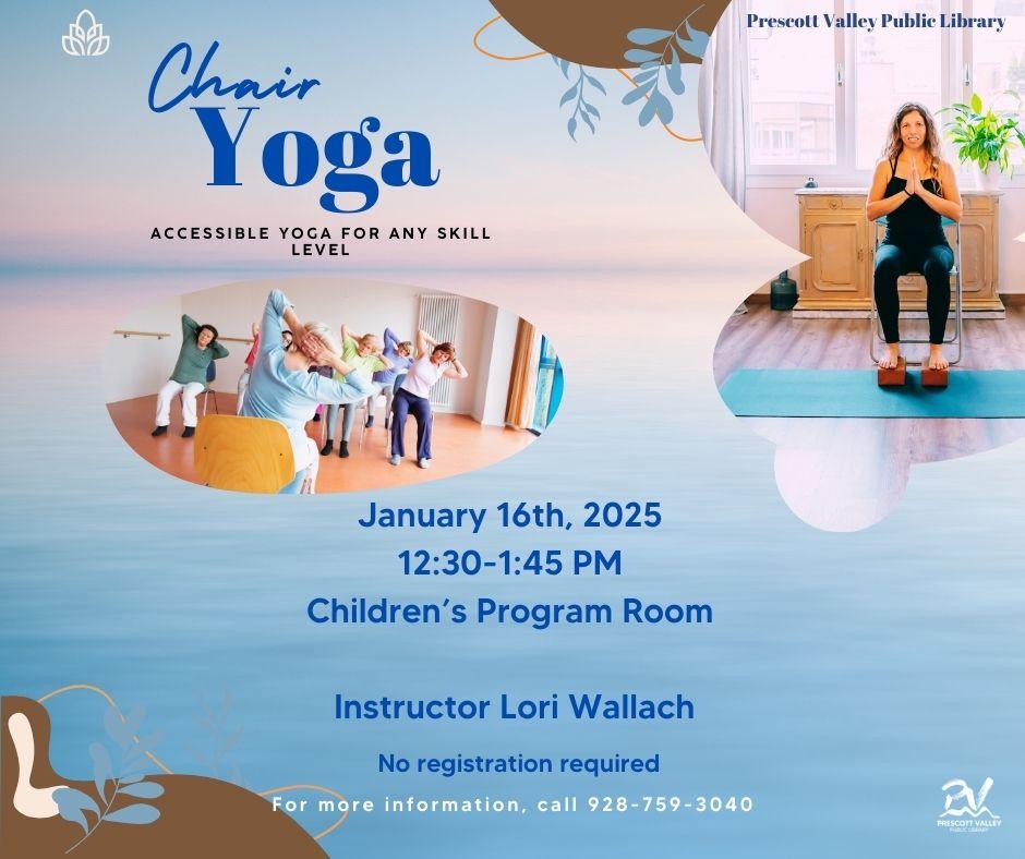 event poster with people doing chair yoga