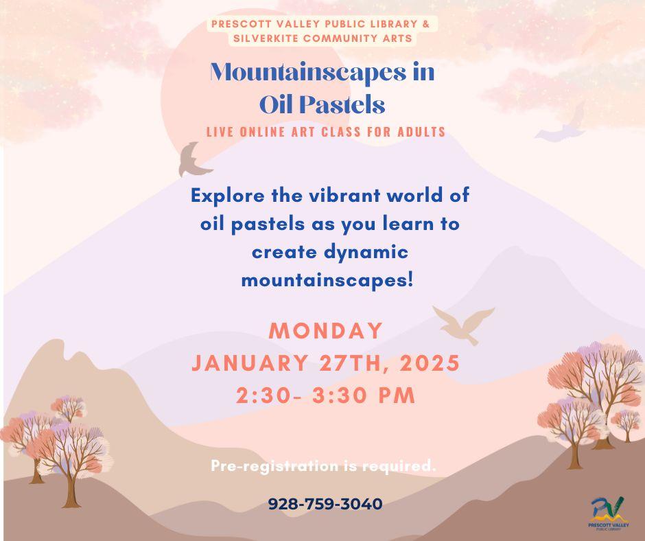 event poster with pastel mountains in background