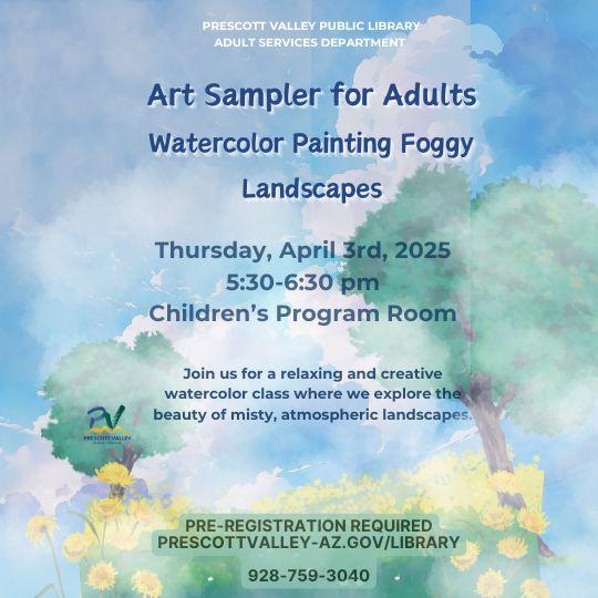 event poster with a watercolor landscape and patches of fog