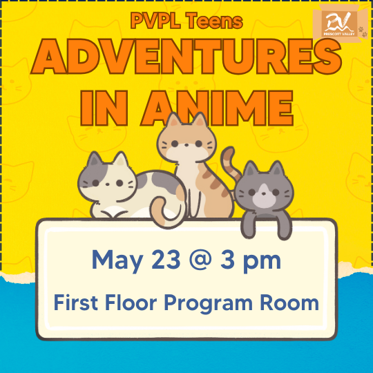 Adventures in Anime poster with animated manga style cats.