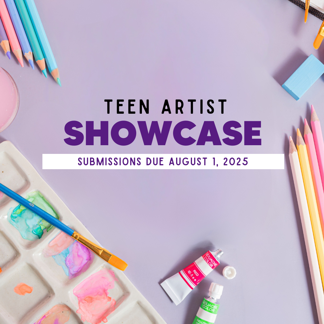 Teen Artist Showcase poster with image of art supplies.