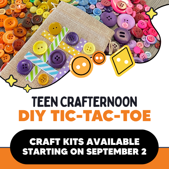 DIY Tic-Tac-Toe poster with image of the craft surrounded by buttons.