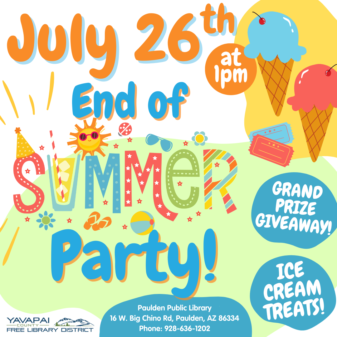 Colorful words that say, "July 26th End of Summer Party!"