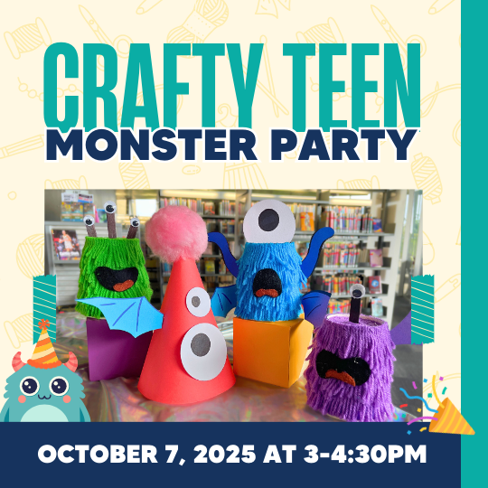 Crafty Teen: Monster Party poster with photo of the craft.