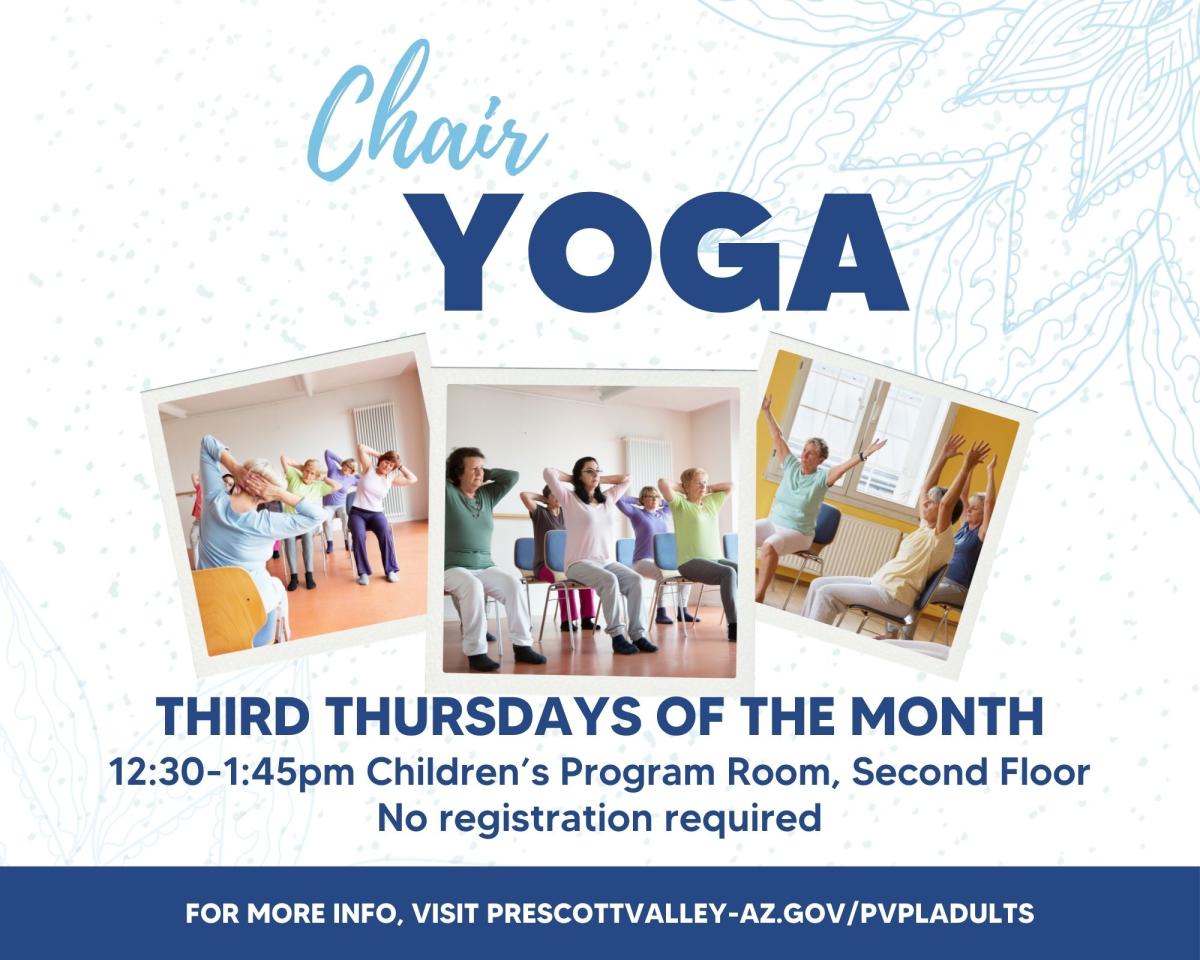 event poster with people in chair yoga poses