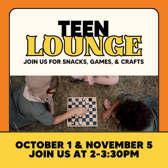 Teen Lounge Poster with photo of teens playing chess.