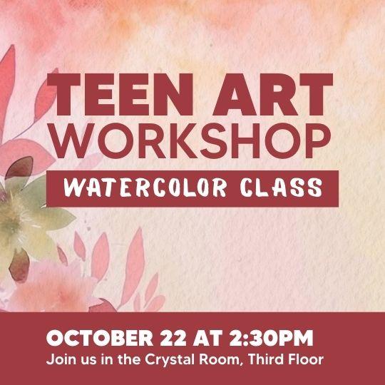 Teen Art Workshop: Watercolors with flower watercolors in background.