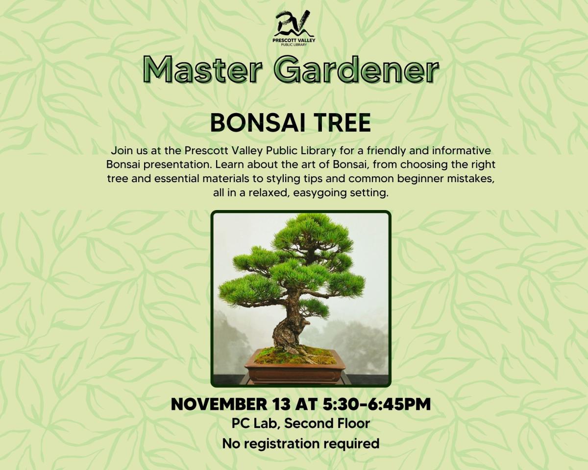 event poster with bonsai tree