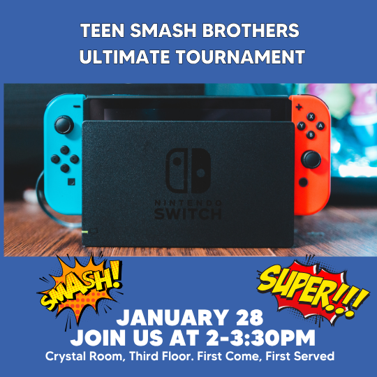 Smash Brothers Tournament poster with image of a Nintendo Switch.