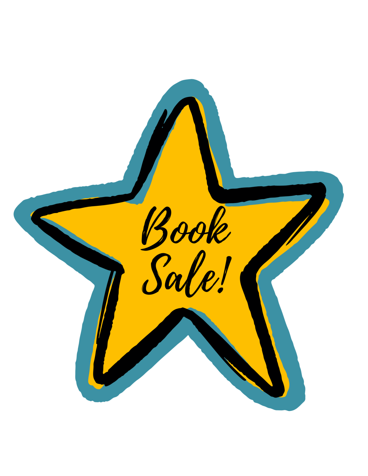 Yellow Star with words "Book Sale".