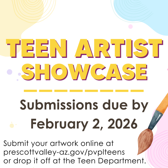 Teen Artist Showcase poster with image of art supplies.
