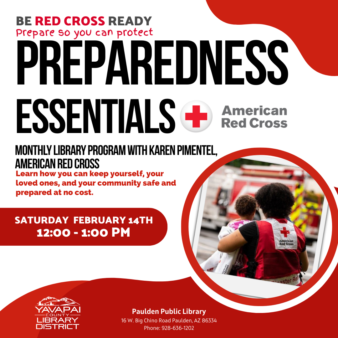 A Red Cross employee and the words "Preparedness Essentials"