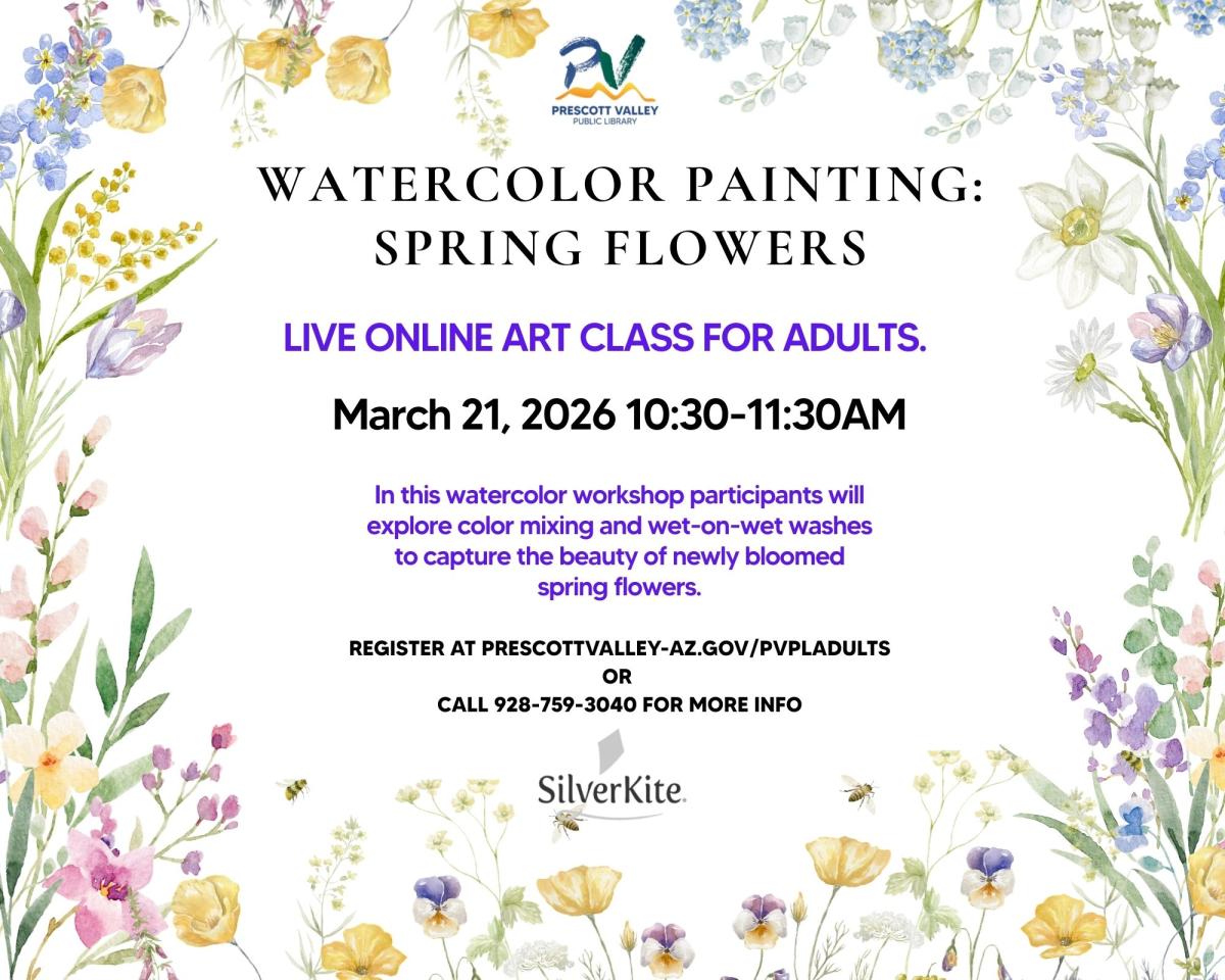 event poster with watercolor flower borders on all four edges