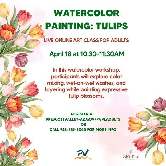 event poster with watercolor tulips along border