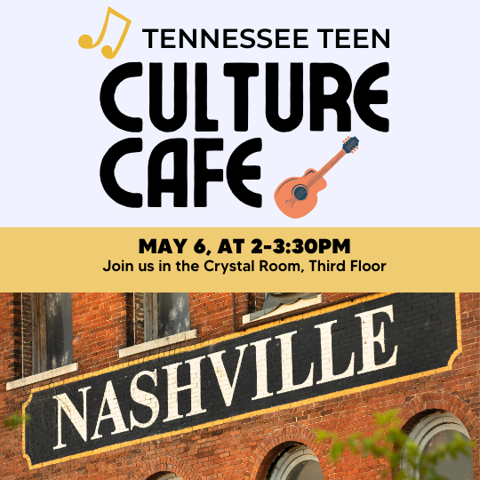 Yellow and Black Teen Culture Cafe: Tennessee Flyer with photo of Nashville sign