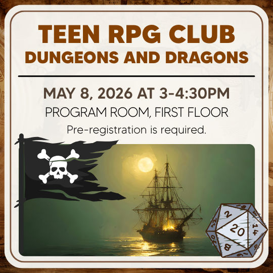 Teen RPG Club poster with image of a pirate ship