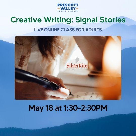 event poster with a picture of an open notebook and someone writing